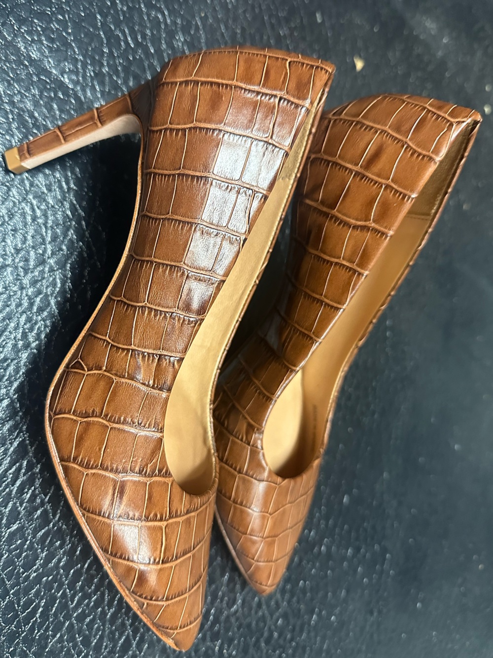Joan Olaff Vero Cuoio Brown Croc-Embossed Women’s High Heels 7